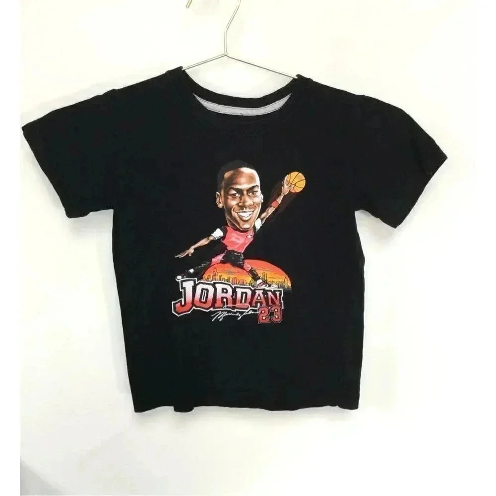 Vintage Jordan Boys Black Stretch Short Sleeve‎ Crew Neck Graphic T-Shirt Size 6